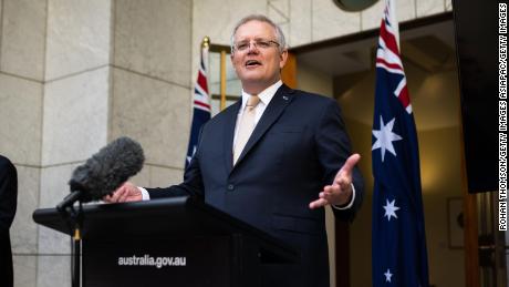Prime Minister Scott Morrison spoke during a press conference after the National Cabinet meeting on May 8 in Canberra, Australia.