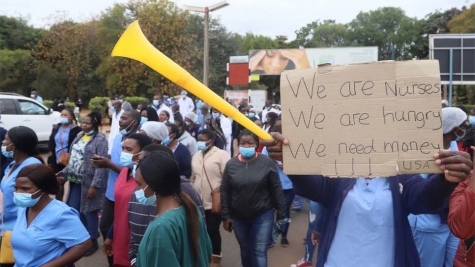 Zimbabwe is suffering a severe economic crisis - on Wednesday nurses demonstrated over low pay