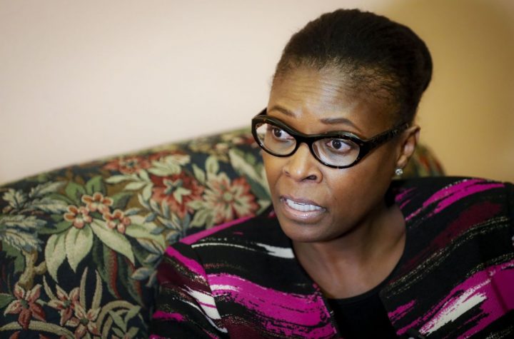 FILE - In this Oct. 30, 2019, file photo, Ohio State Sen. Sandra Williams speaks during an interview, in Columbus, Ohio. The killing of George Floyd has sparked broader discussions of race and discrimination in state legislatures across the country. Affirmative action, reparations and designating racism as a public health crisis are generating debate and a fair amount of controversy. (AP Photo/John Minchillo, File)