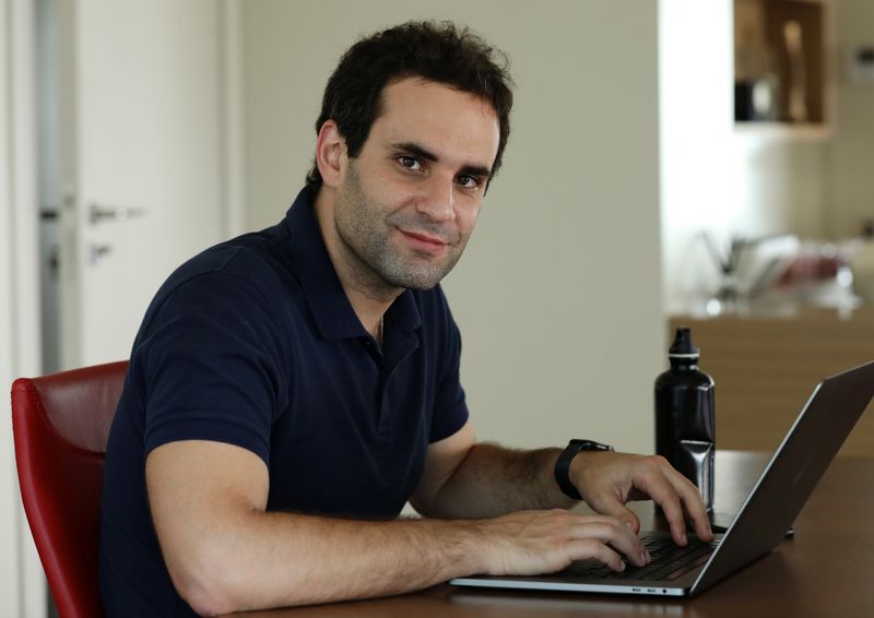 © Reuters. Lebanese film maker Jimmy Keyrouz is pictured at his home in Naccache