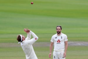 Broad catches the ball to take the wicket Hope for 31.