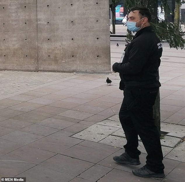 She was quickly collared by Piccadilly Gardens' enforcement officers (one pictured) who she claims demanded to see her ID before slapping her with the hefty penalty