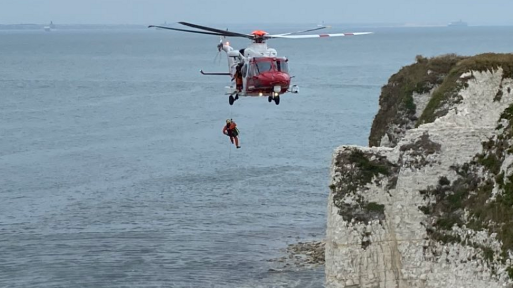 The woman was airlifted to the cliff top. Pic: Swanage Fire Station