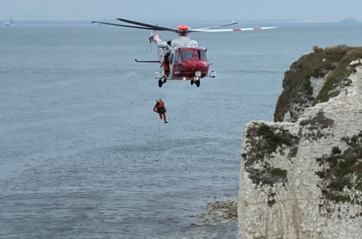 The woman was airlifted to the cliff top. Pic: Swanage Fire Station