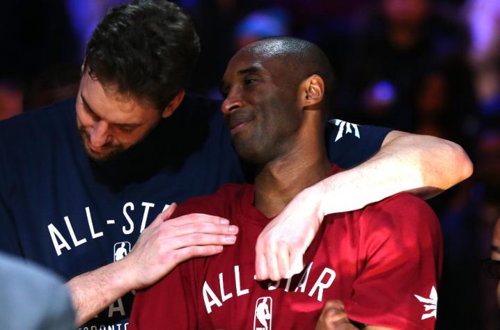 Pau Gasol and Kobe Bryant during the 2016 NBA All-Star Game.