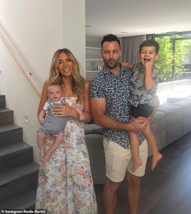 Over: These comments come after a difficult year for Nadia, who announced in August last year that she was splitting from her AFL star ex-husband Jimmy Bartel.  Filmed in 2018 with their sons