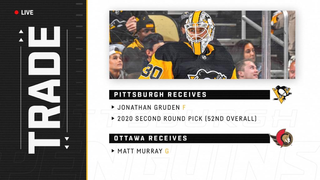 Penguins capture Gruden and 2020 2nd round draft pick for Matt Murray