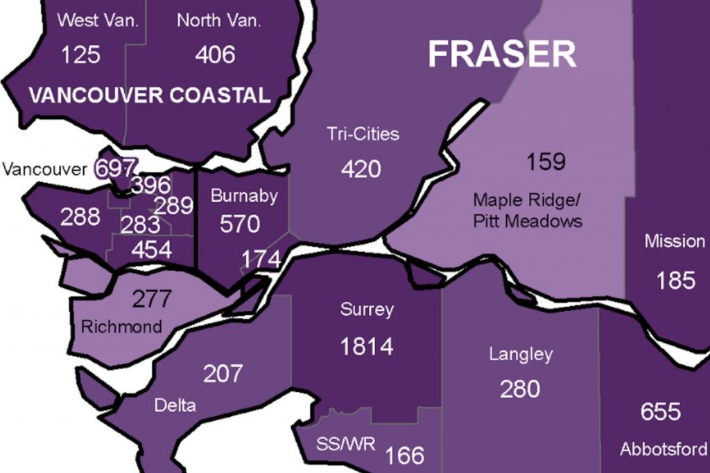 Surrey appears to have the highest COVID-19 cases in all Greater Vancouver health areas (MAP)
