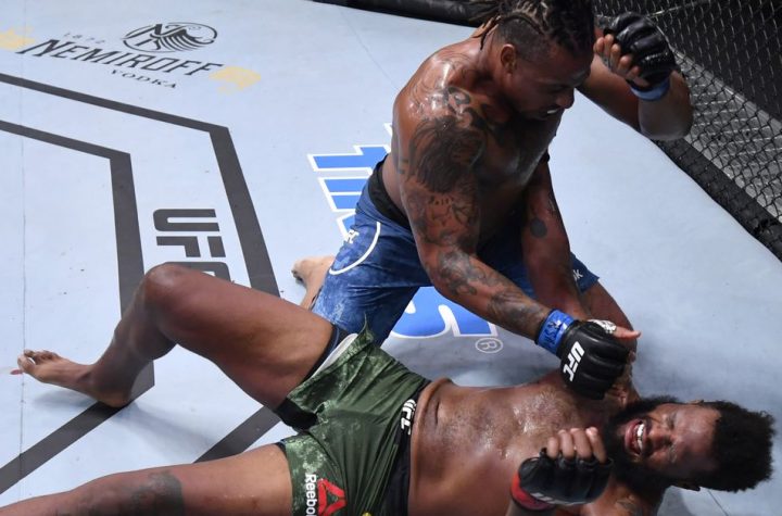 UFC Vegas 12 Video: Greg Hardy knocks down Maurice Greene and bombs him with punches in an attempt to stop him