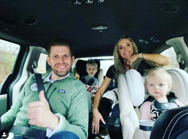 Laura also shared a picture on Instagram showing Eric and their two children sitting in the back seat of the vehicle with Carolina and Eric Jr.
