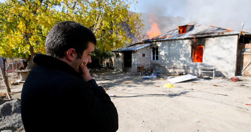 Ethnic Armenian villagers burn down houses before occupying Azerbaijan |  Nagorno-Karabakh