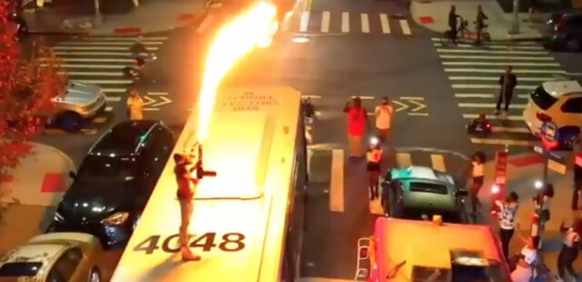 Video shows an unauthorized person with a flamethrower on a NYC bus - World News