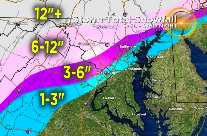 Winter storm warnings can be seen in parts of the state up to 1 foot of snow - CBS Baltimore