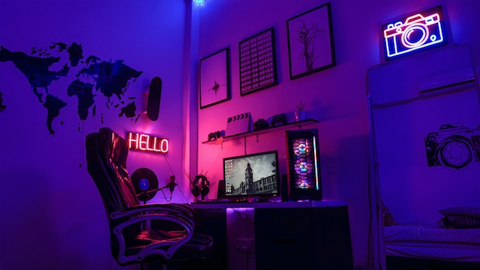 Gaming Room Model Deco Gaming Neon Desk Ergonomic Chair