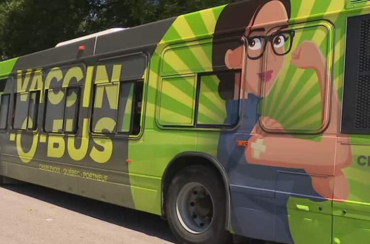 Attempted mischief on a vaccine-o-bus in Quebec