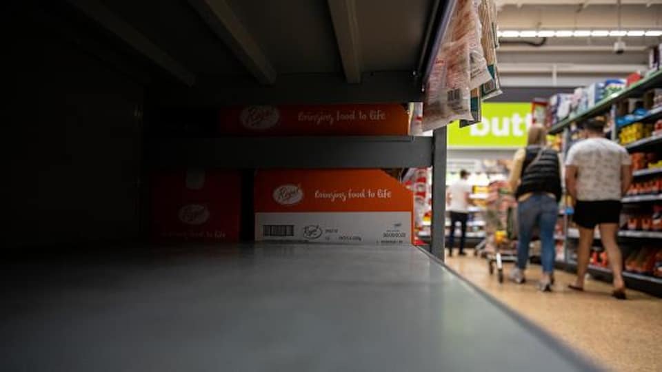 Empty shelf in grocery store.