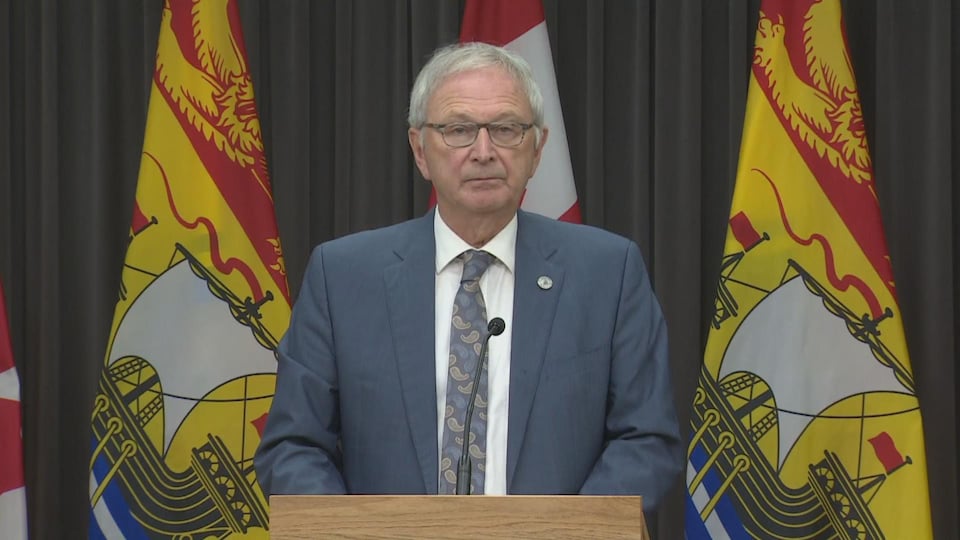 Prime Minister Blaine Higgs at a press conference on October 21, 2021.