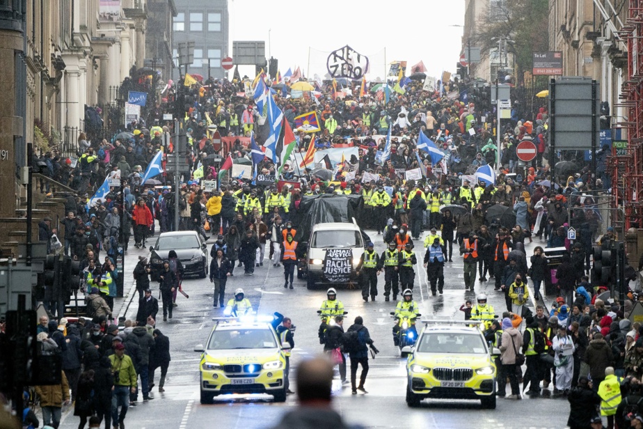 Weather protest in the streets of Glasgow, Scotland