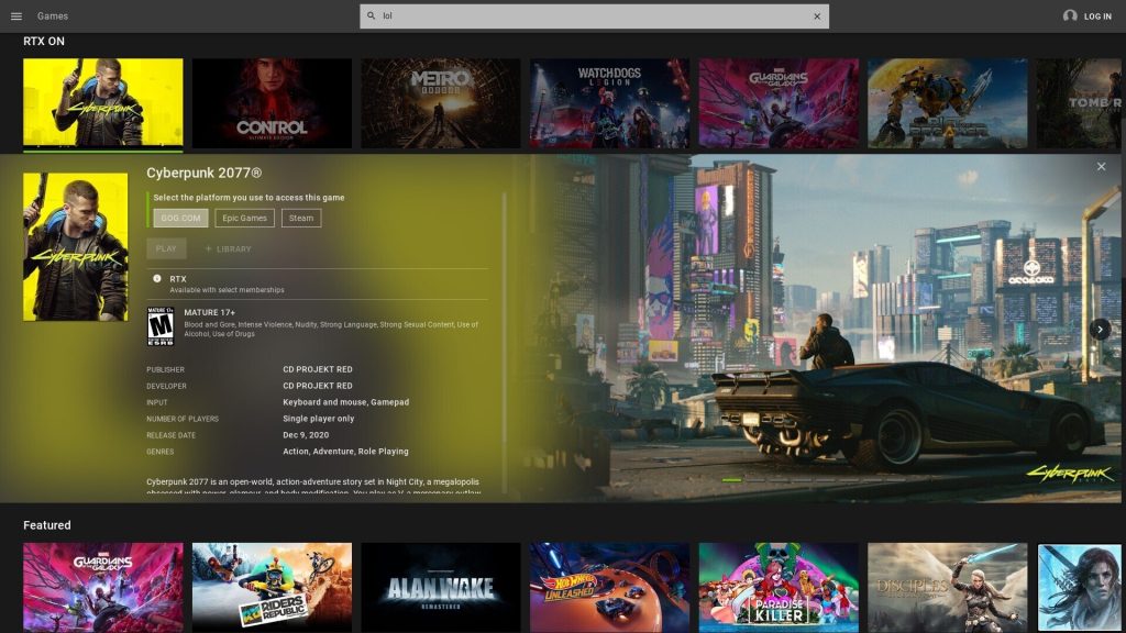 GeForce Now cloud gaming officially comes on compatible TVs