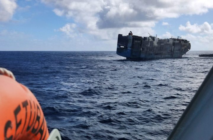 A luxury cargo ship caught fire in the Azores
