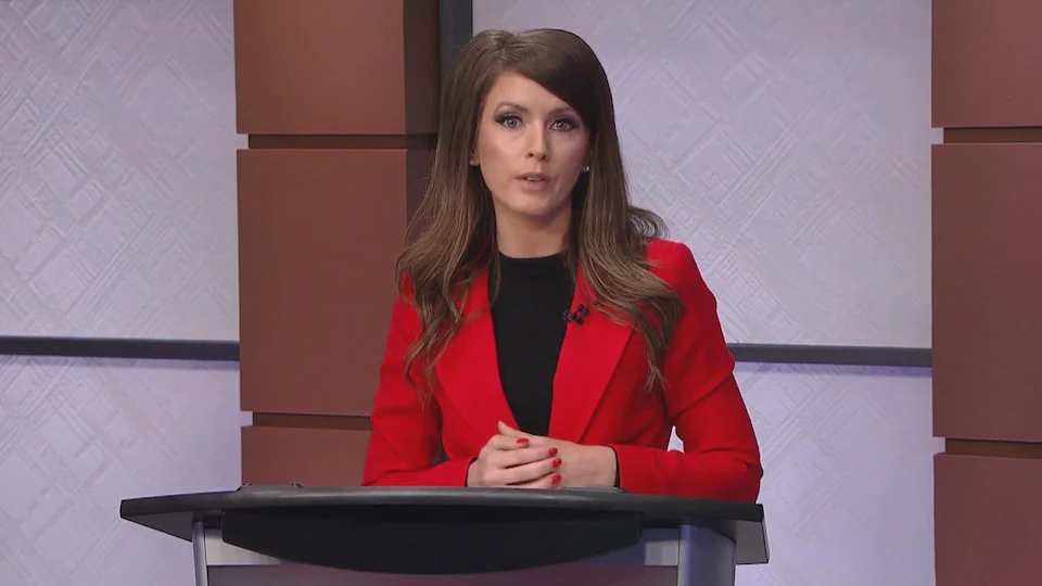 Amanda Simard, the Liberal candidate, answered a question during a televised debate.