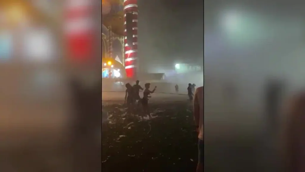 In the video  One killed and injured after festival stage collapses