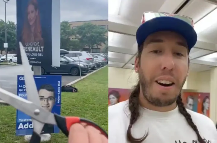 A teacher cuts out election signs on Tiktok