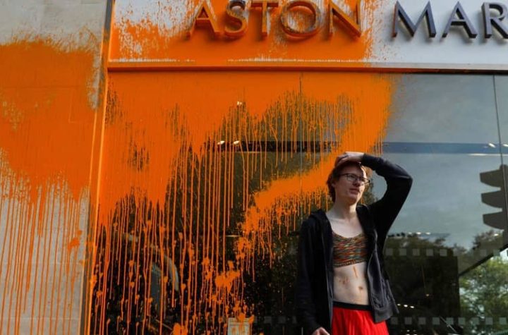 An Aston Martin car dealership in London was attacked by environmental activists
