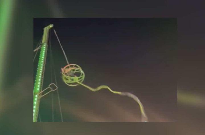 In the video |  Terrible Merry-Go-Round : The catapult's cable leads to the start