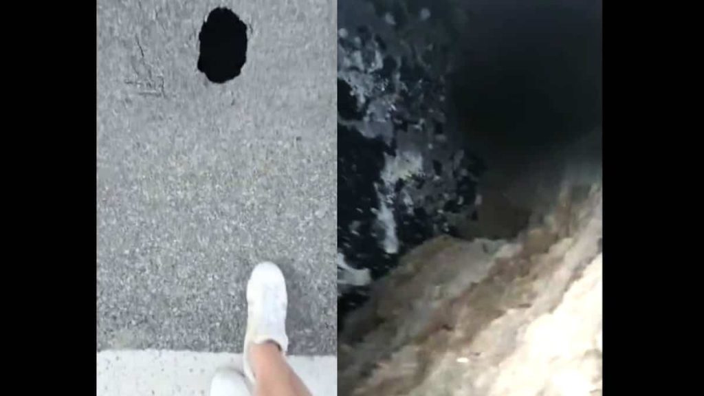 In the video |  A small hole in the road hides a huge cavity in a Montreal neighborhood