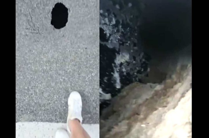 In the video |  A small hole in the road hides a huge cavity in a Montreal neighborhood