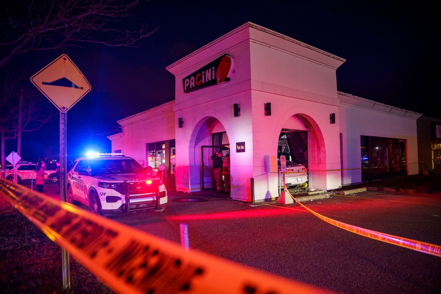 A security cordon was set up around the restaurant while firefighters removed the debris that fell on the car.