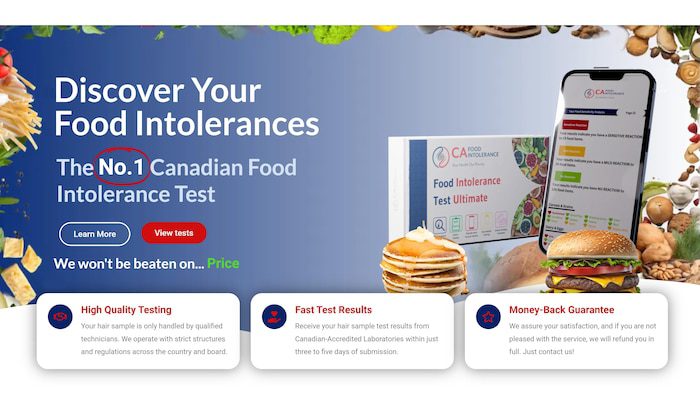 Canada Food Intolerance Company webpage