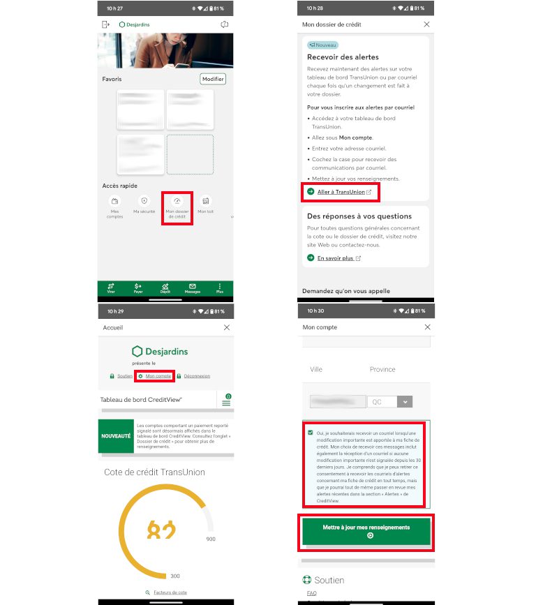 How to Activate TransUnion Alerts in the Desjardins App